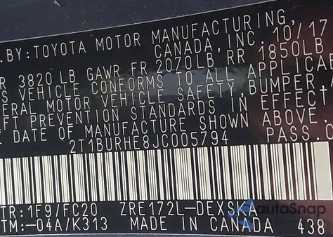 2018 Toyota Corolla Se z USA, uszkodzony, nr VIN 2T1BURHE8JC005794